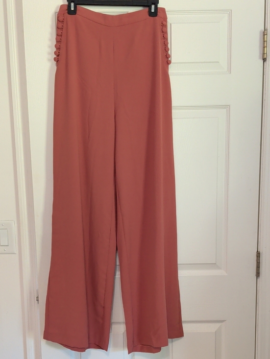 DO+BE Pants - Women's High Rise Wide-Leg Button-Trim Pants - Rust